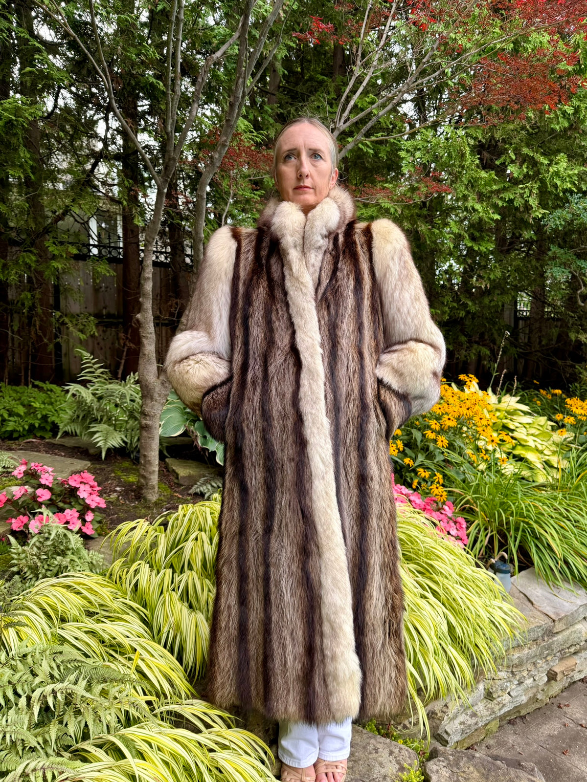 American Raccoon & Silvery Cream Fox Coat