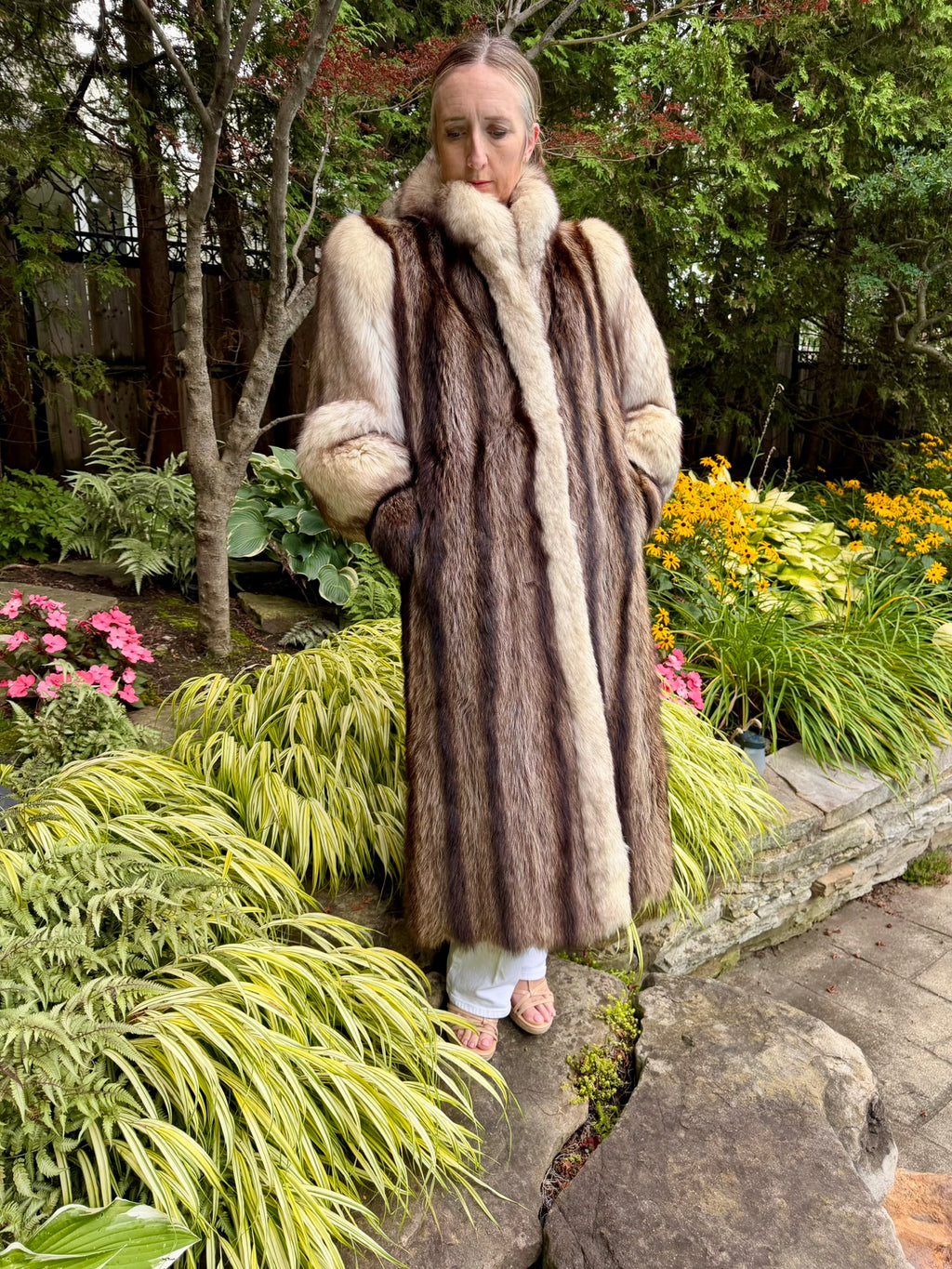 American Raccoon & Silvery Cream Fox Coat