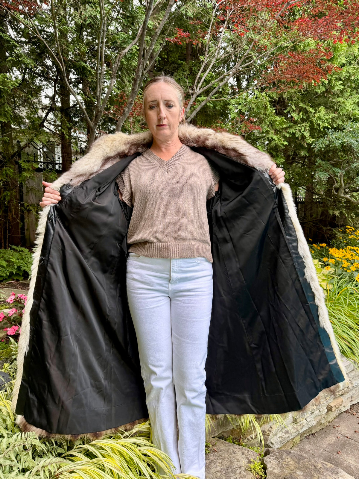 American Raccoon & Silvery Cream Fox Coat