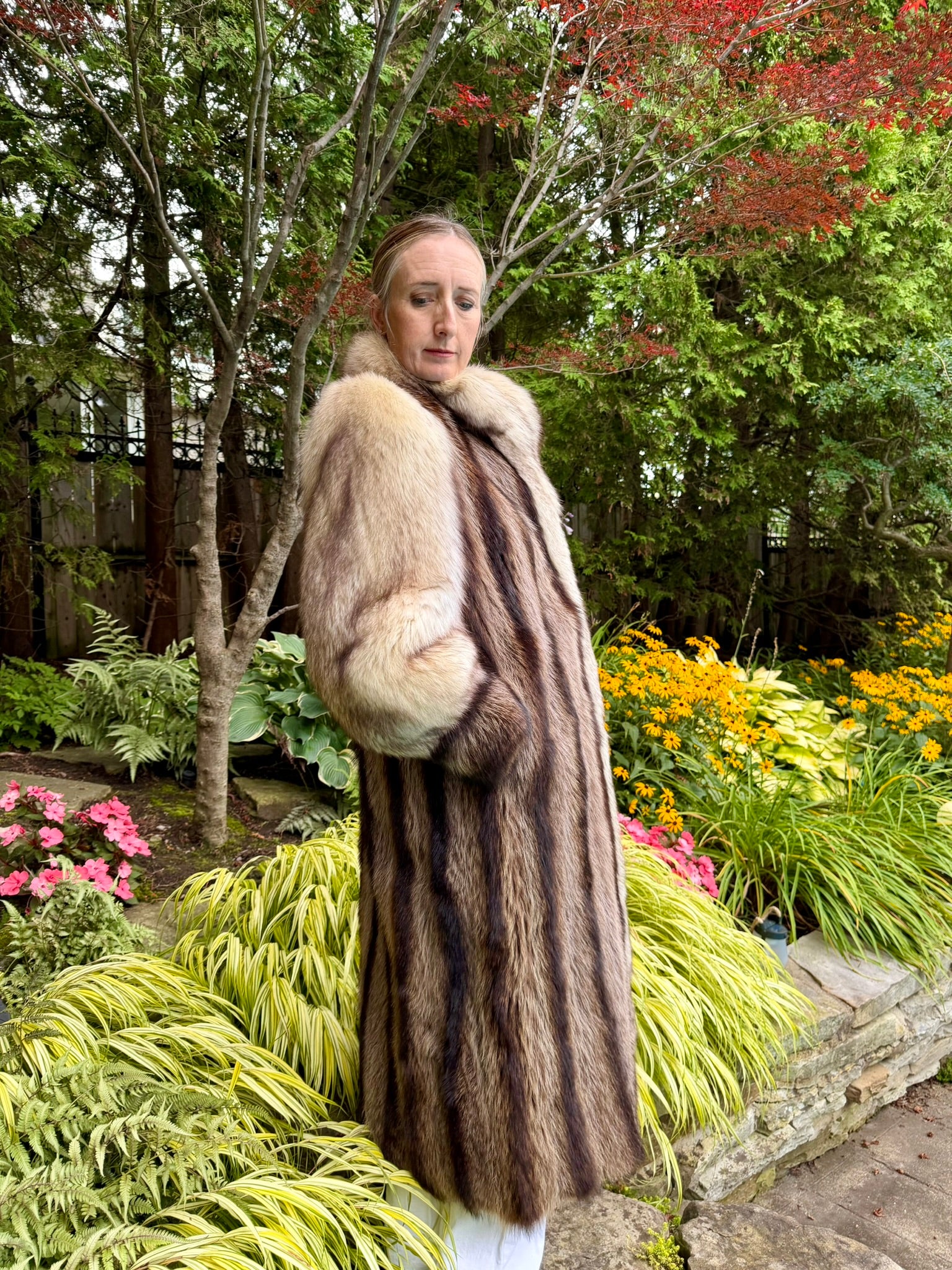 American Raccoon & Silvery Cream Fox Coat