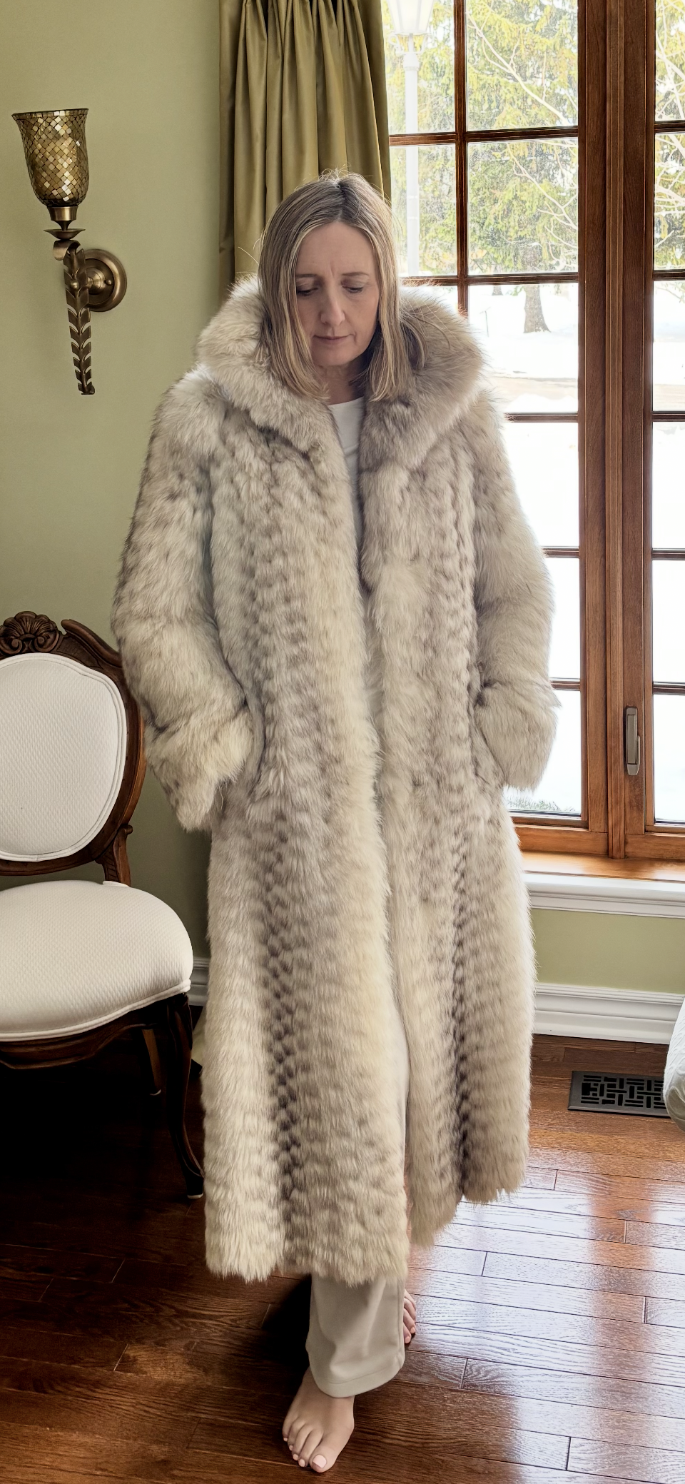 Norwegian White Fox Fur Coat - Full-Length