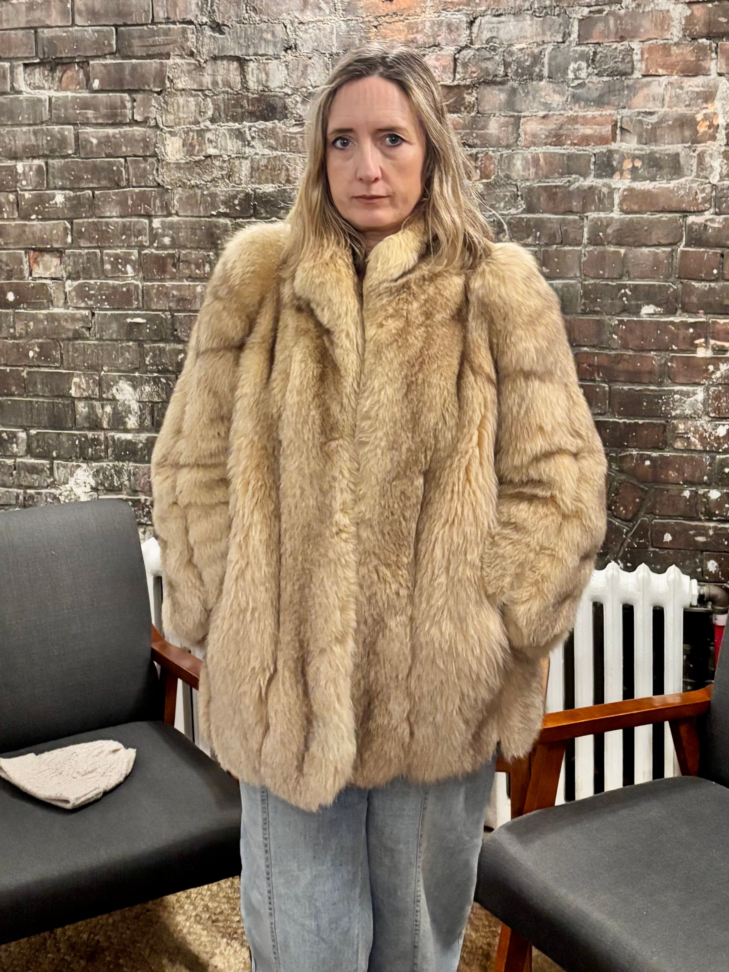 Black Ranch Mink Coat with Silver Fox Collar & Cuffs