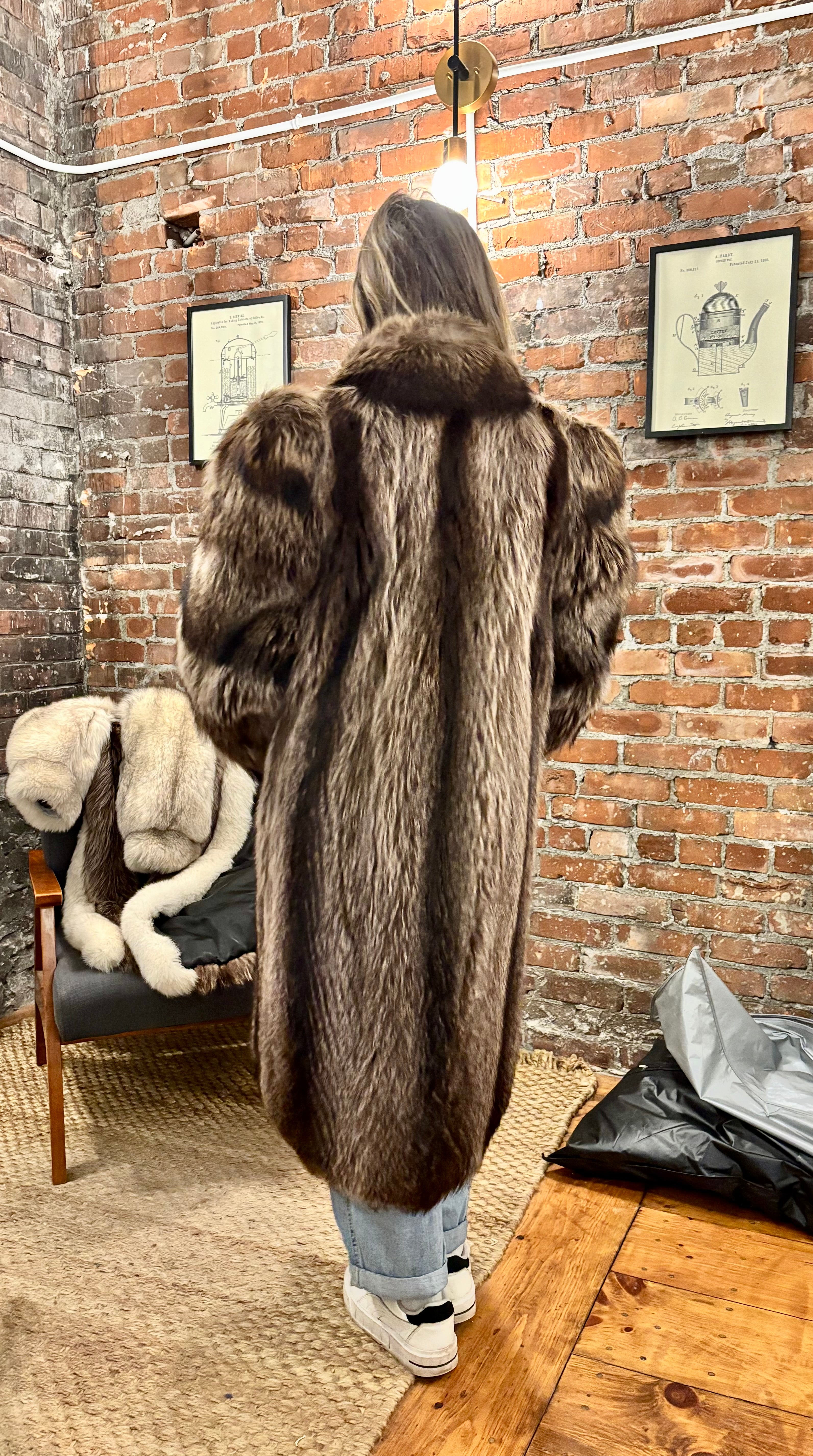 Black Ranch Mink Coat with Silver Fox Collar & Cuffs