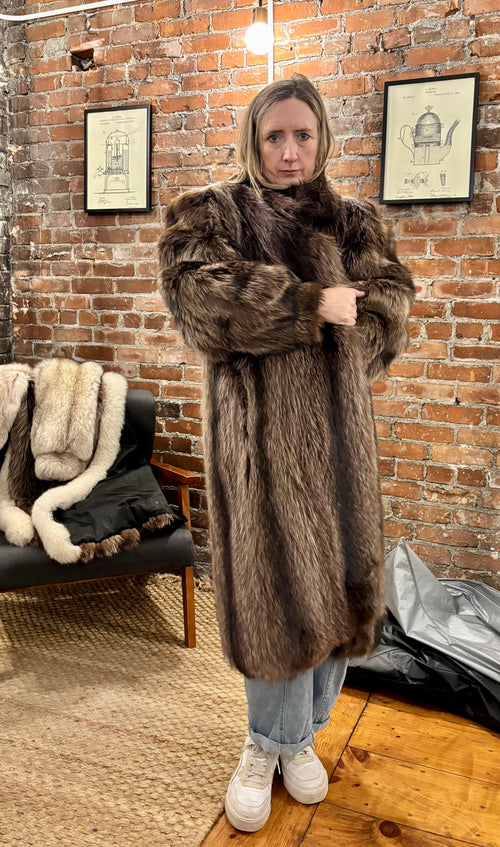 Brown Raccoon Coat with Fox Fur Trim