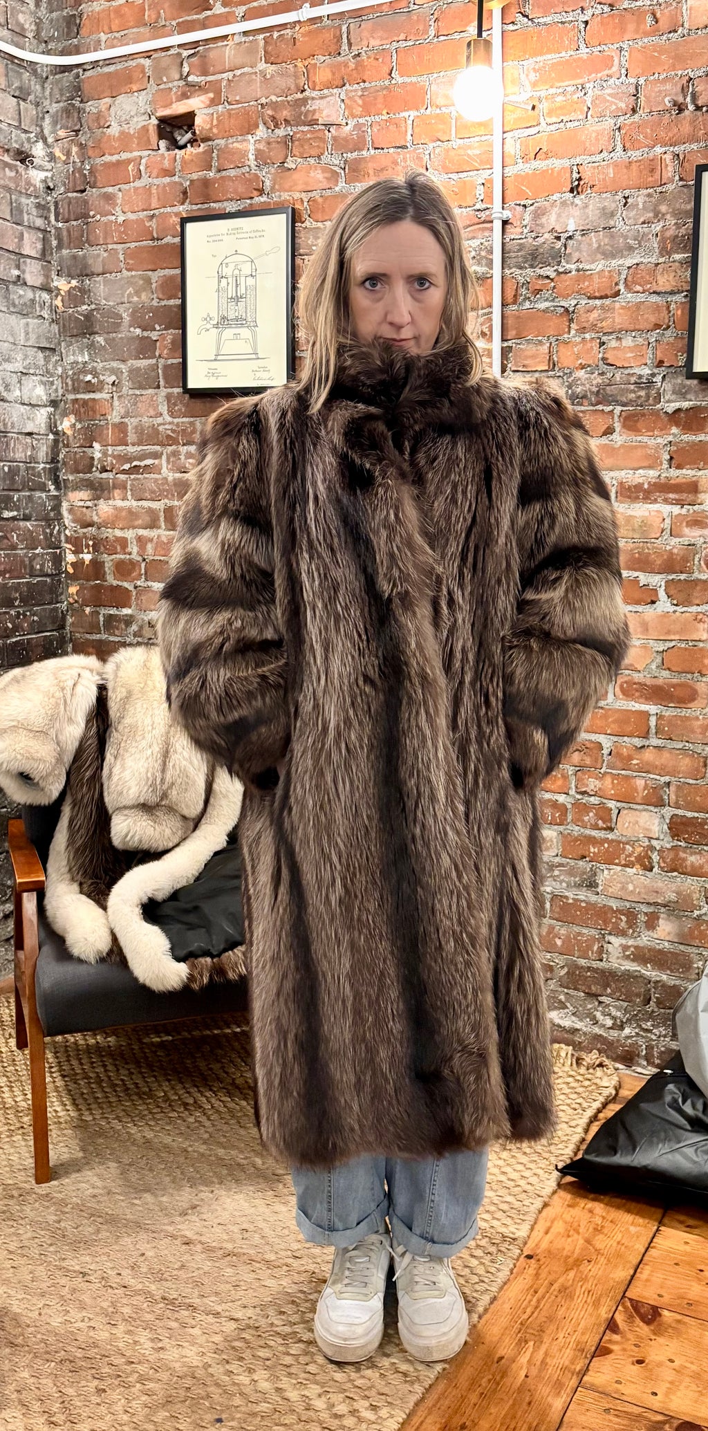 Black Ranch Mink Coat with Silver Fox Collar & Cuffs