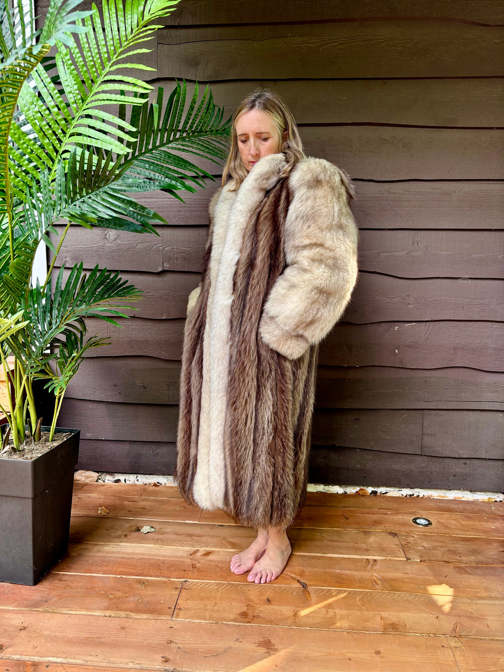 Vintage Chat Sauvage Coat with White Fox Trim