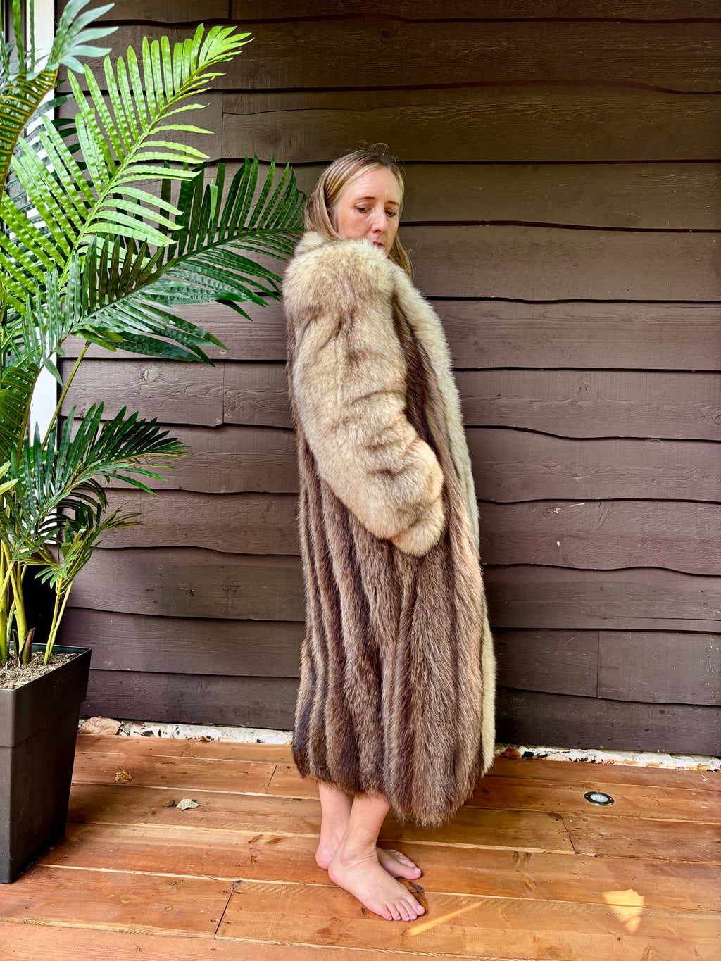 Vintage Chat Sauvage Coat with White Fox Trim