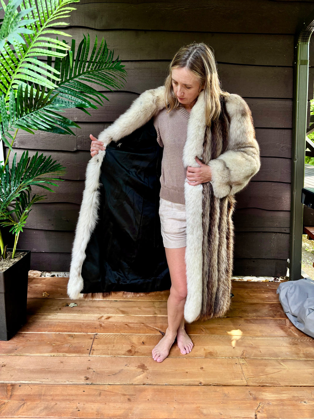 Vintage Chat Sauvage Coat with White Fox Trim