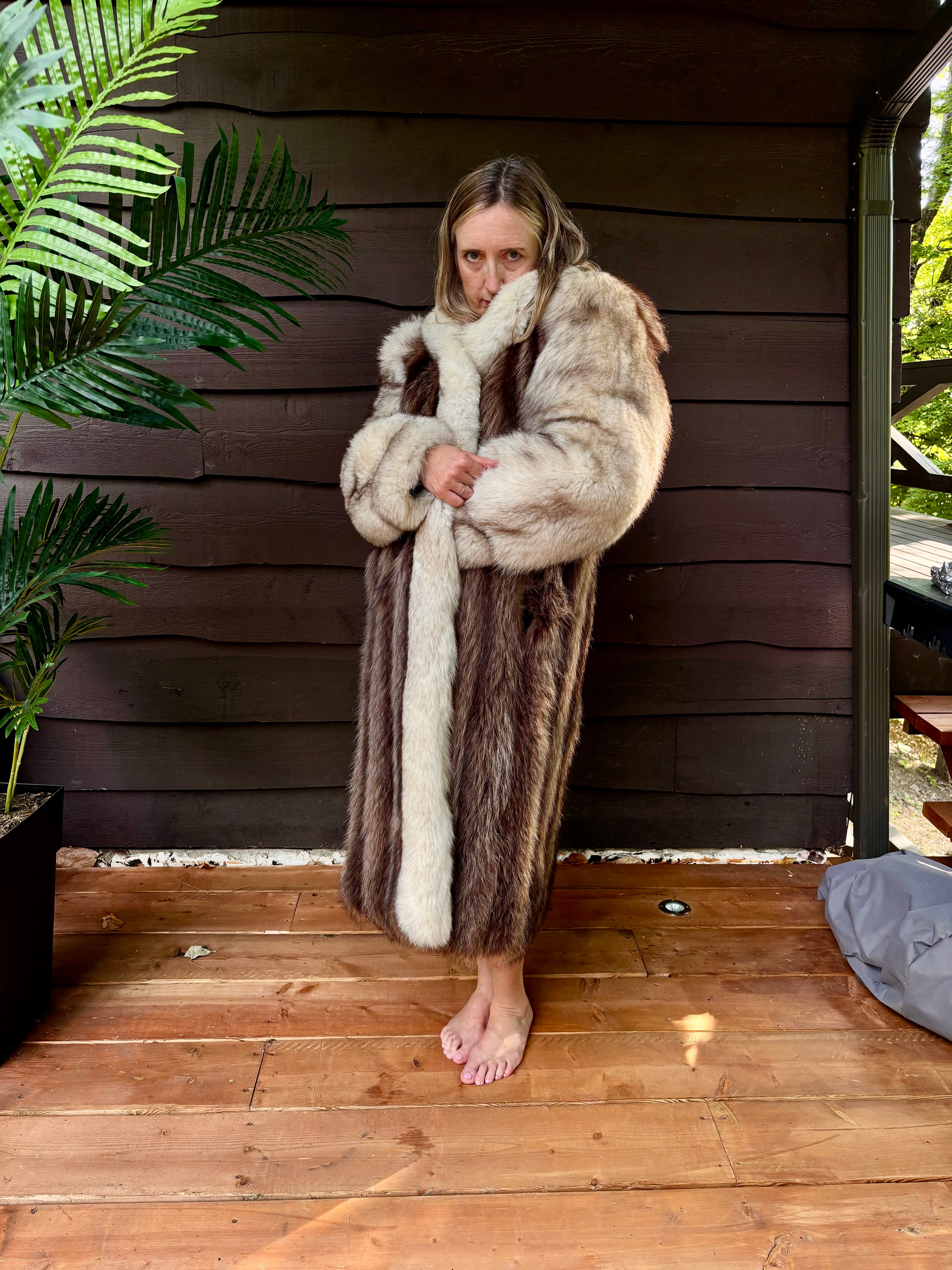 Vintage Chat Sauvage Coat with White Fox Trim