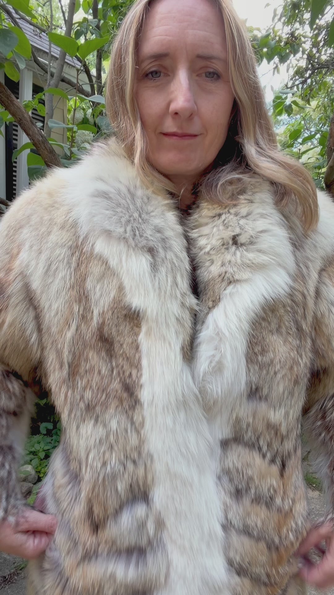 Natural Coyote Chevron Fur Coat